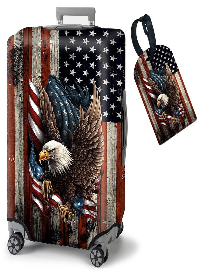 FUYOCWE Luggage Covers for Suitcase TSA Approved,Elastic Washable Suitcase Cover Protector Sleeve Wrap for 29-32 Inches Luggage Travel Accessories-Bald Eagle with Flag - Image 1